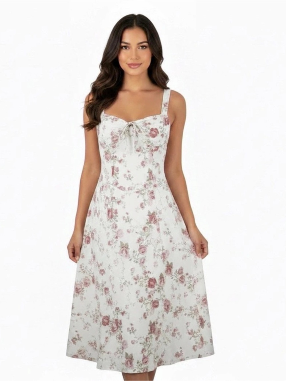 Floral Midi SunDress in White & Pink Like New